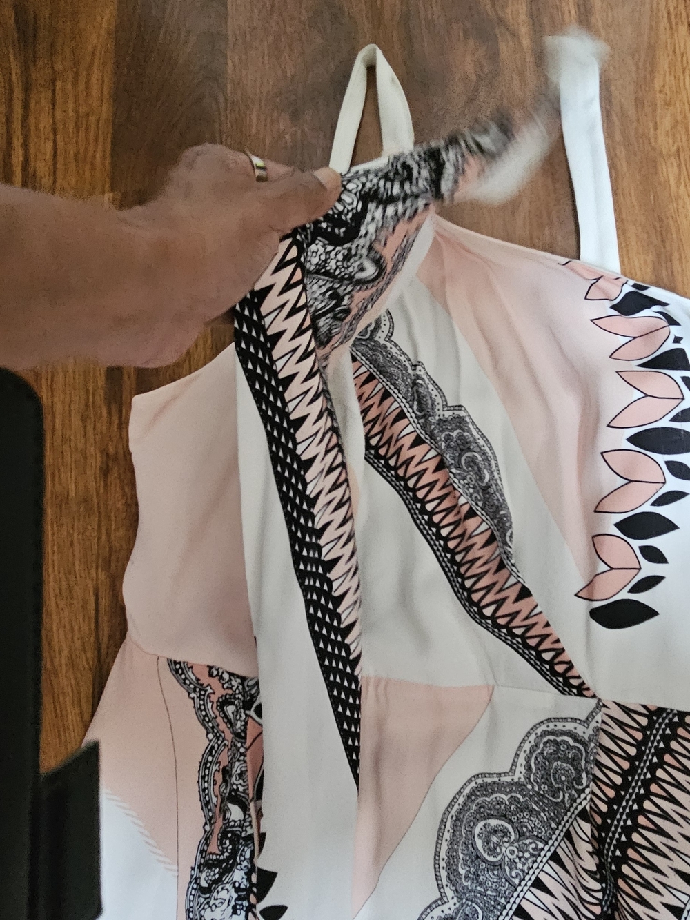 Reiss Pink White and Black Asymmetrical Halter Dress - Picture 4 of 6